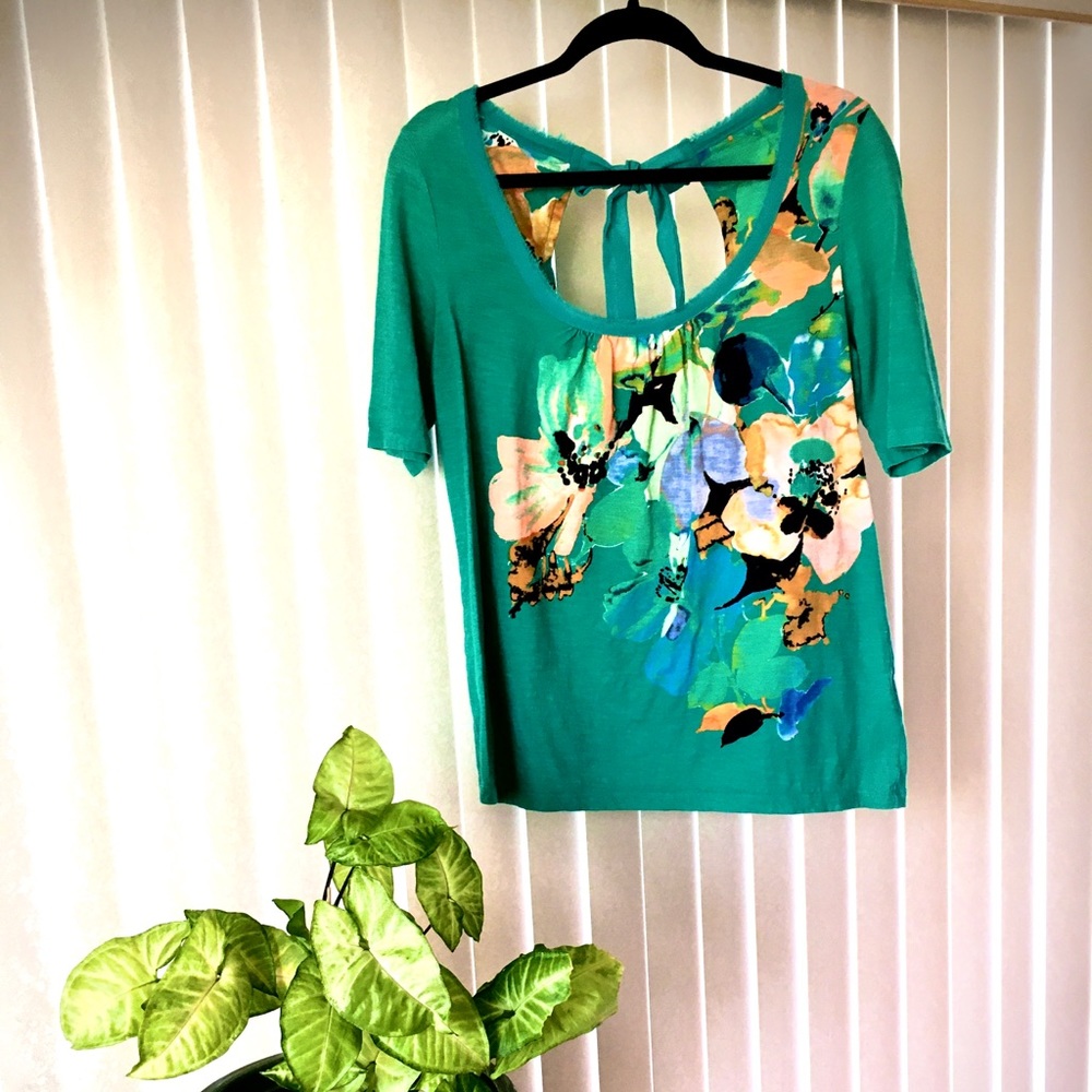 Anthropologie Tie Back Painted Floral Tee